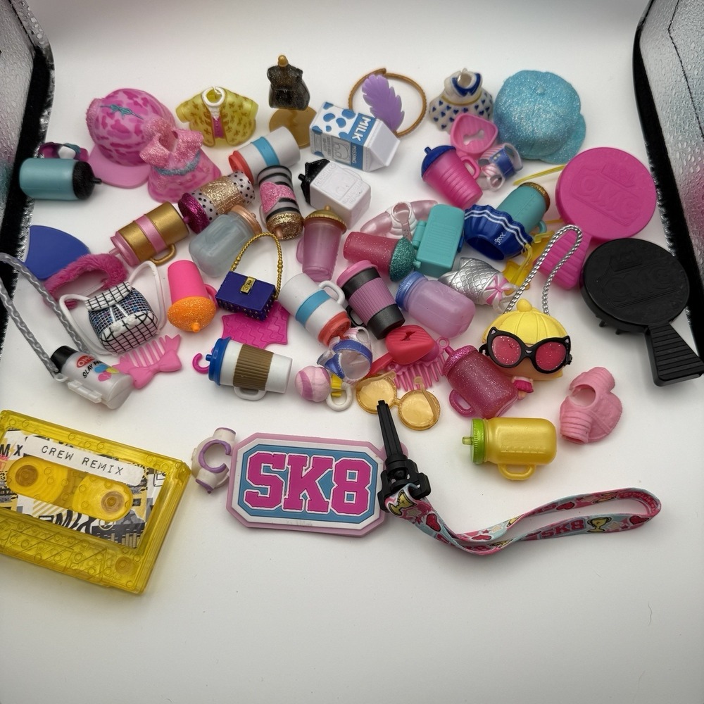 OMG LOL Surprise Dolls Accessories Lot of Bottles, Bags, Sunglasses, Hats & More